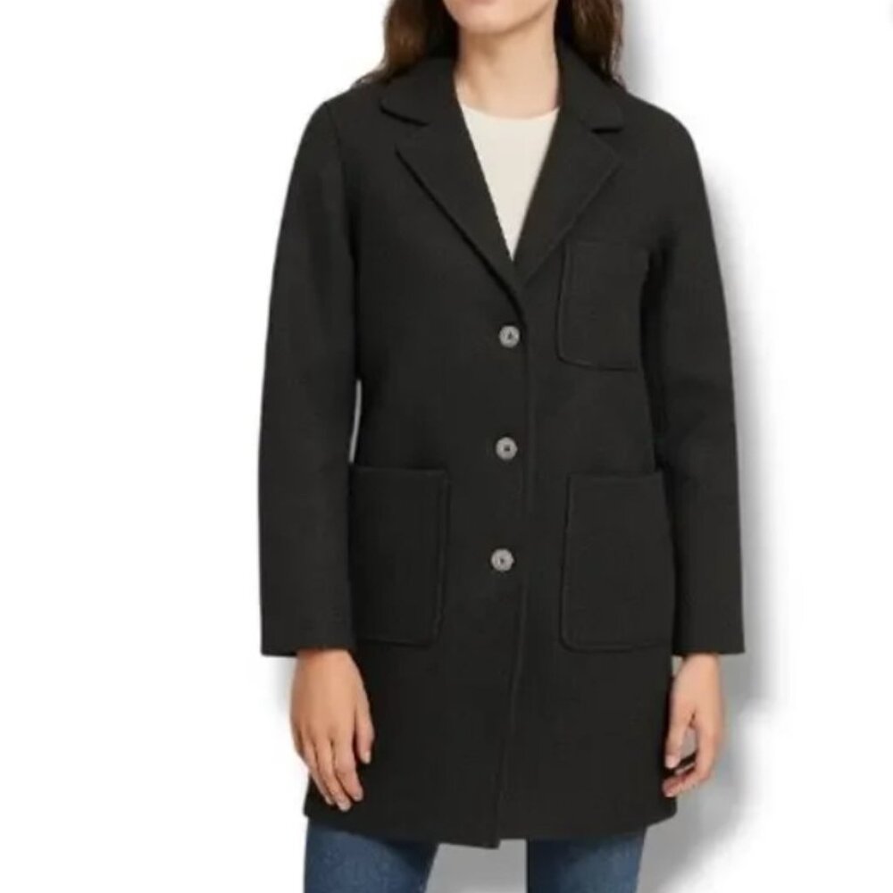 Rebecca Minkoff Black Wool Blend Coat Patch Pockets Small Minimalist Size M